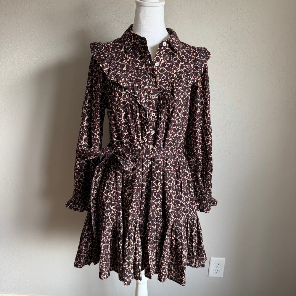 NWT Cleobella Lotte Mini Dress Brown Medici Print 100% Organic Cotton Womens M